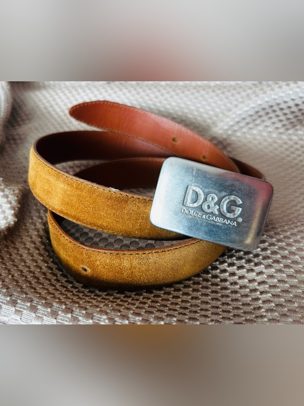 Dolce & Gabbana Suede Tan Belt with Silver D&G Buckle